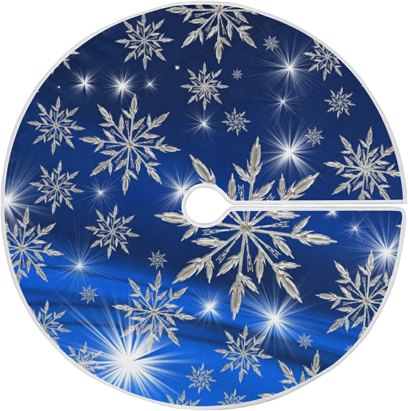 Christmas Blue Snowflakes Background Tree Skirt, Seasonal Tree Mat Holiday Party Supplies Ornaments