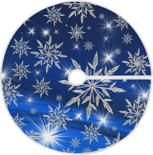 Christmas Blue Snowflakes Background Tree Skirt, Seasonal Tree Mat Holiday Party Supplies Ornaments