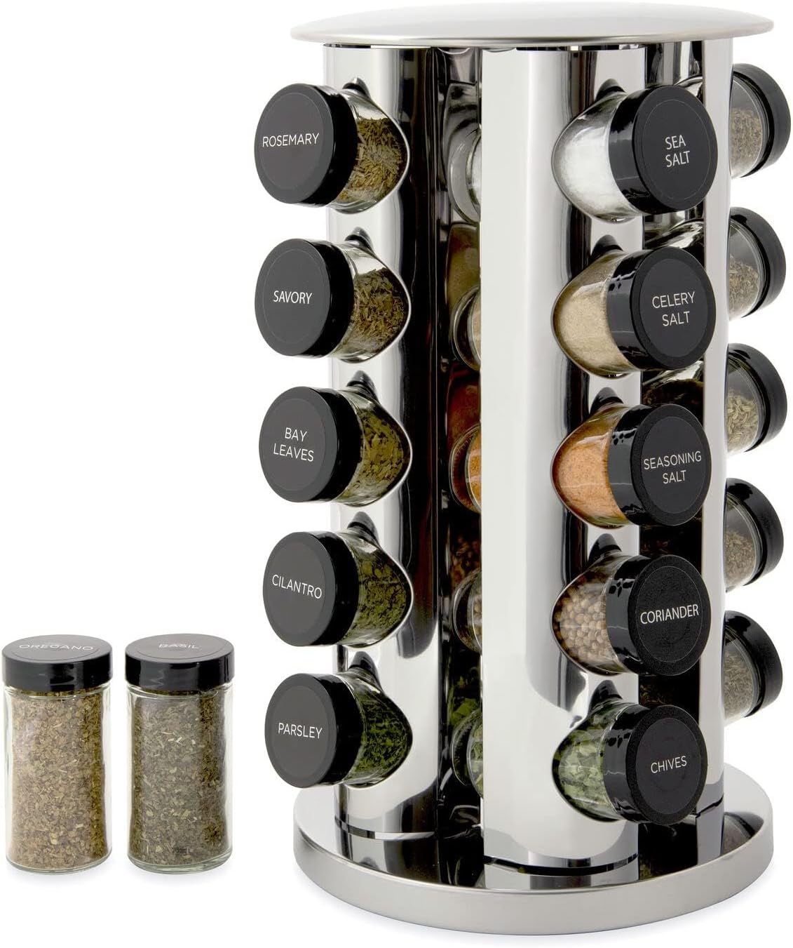 Kamenstein 20 Jar Revolving Countertop Spice Rack with Spices Included, FREE Spice Refills for 5