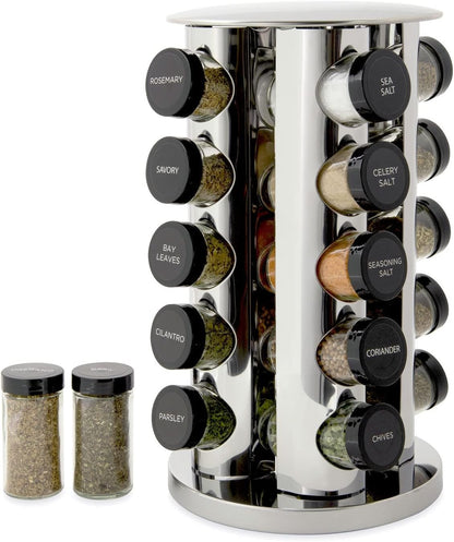 Kamenstein 20 Jar Revolving Countertop Spice Rack with Spices Included, FREE Spice Refills for 5