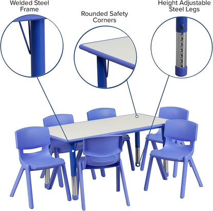 Flash Furniture Emmy Adjustable Classroom Activity Table with 6 Stackable Chairs, Plastic Activity