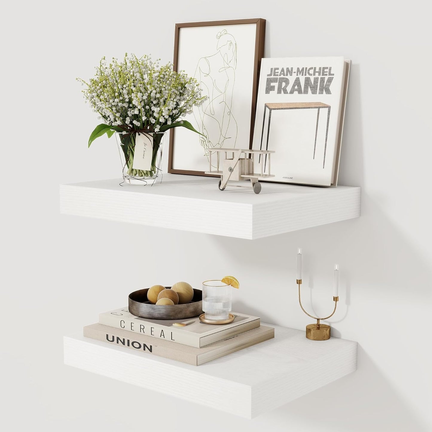 12 Inch Deep White Floating Shelves, 16 x 12 Floating Shelf for Books, Rustic Wood Deep Wall