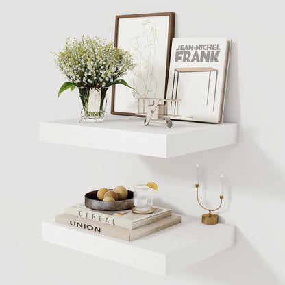 12 Inch Deep White Floating Shelves, 16 x 12 Floating Shelf for Books, Rustic Wood Deep Wall