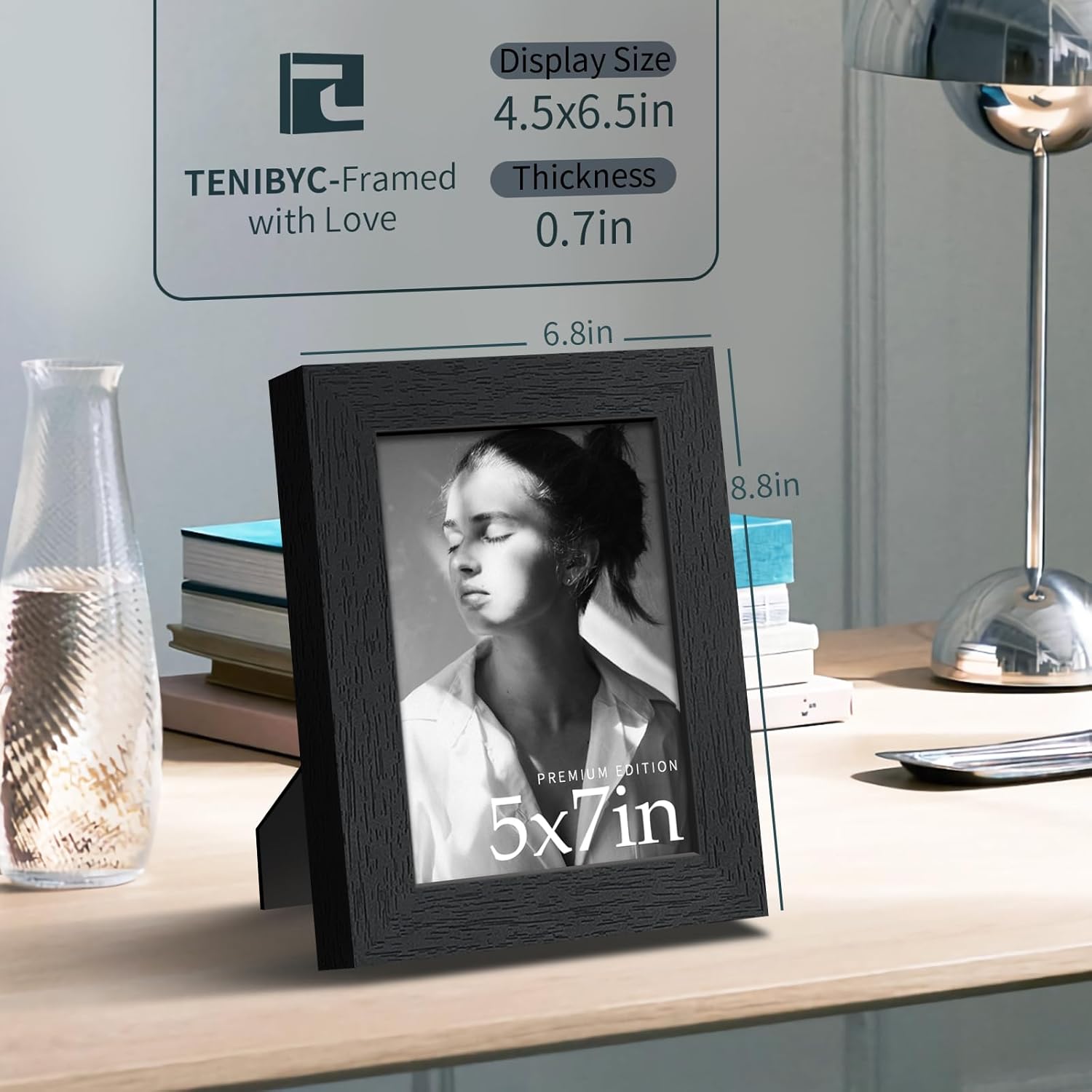 5x7 Picture Frame 3 Pack - Black Woodgrain, Solid Wood & HD Tempered Glass, Table Display or Wall