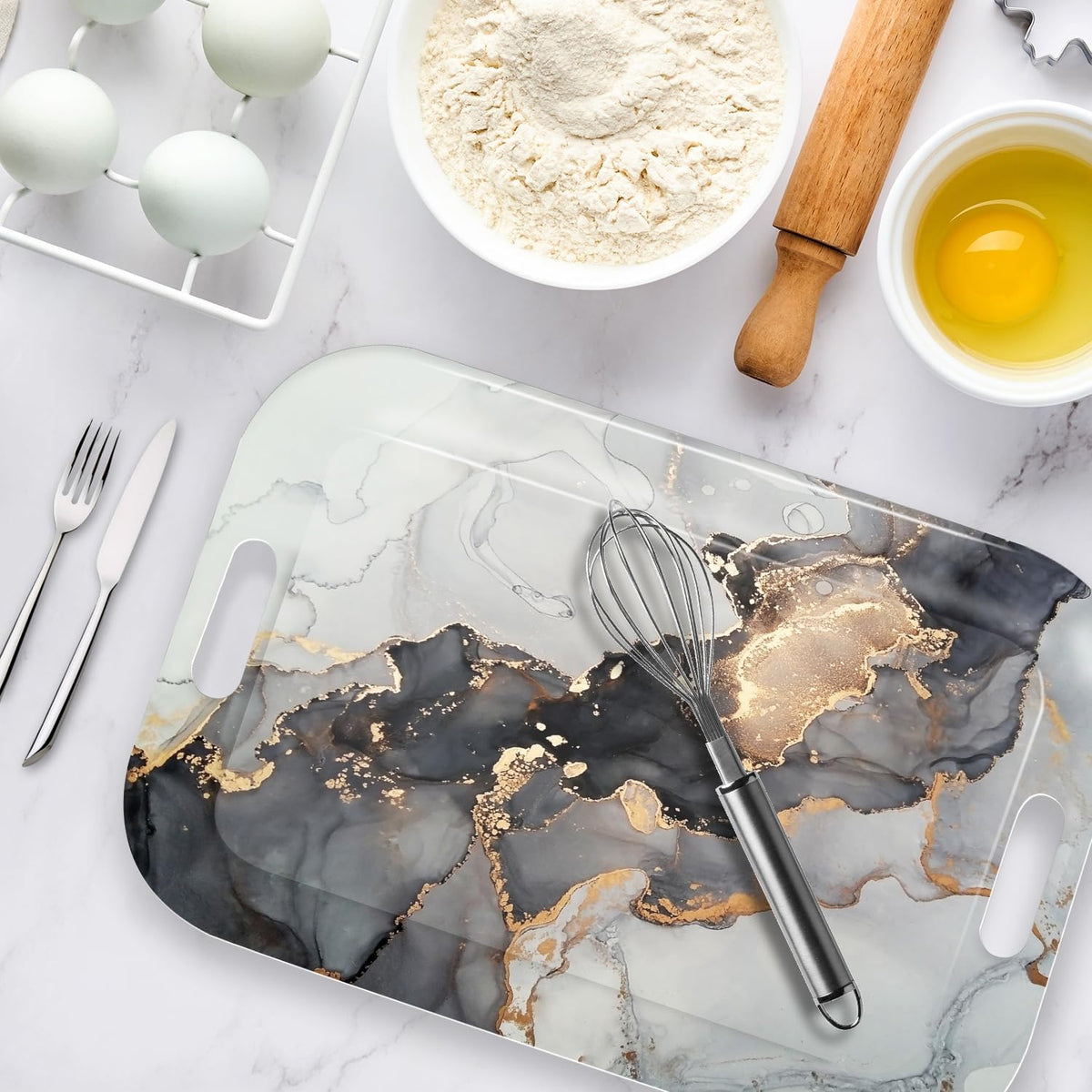Serving Trays with Handles, 14.5 x 9.8 inch Rectangular Plastic Tray for Restaurant, Kitchen, Gray