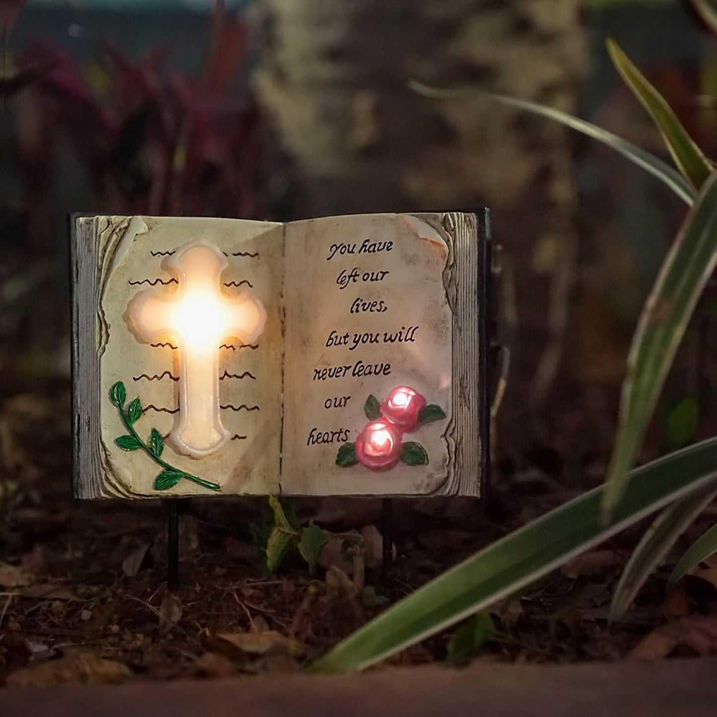 Outdoor Solar Bible Cross Garden Stakes Lights, Waterproof Memorial Grave Decorations Gifts for