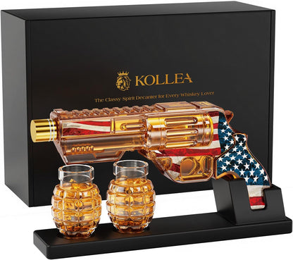 Birthday Gifts for Men Dad, Kollea Flag Whiskey Decanter Sets with Grenade Shot Glasses, Gifts