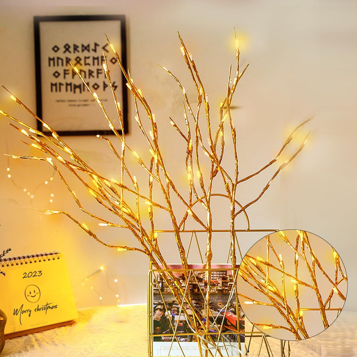 DK177 2 Pack Led Branch Light Battery Operated Lighted Branch Vase Filler Willow Tree Artificial