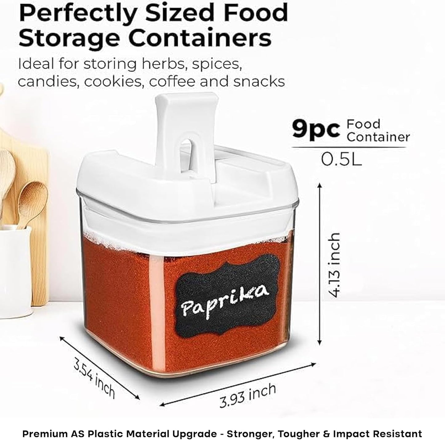 Shazo 9 PC Airtight Food Storage Containers - BPA Free Clear Plastic Snack & Spice Containers with