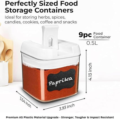 Shazo 9 PC Airtight Food Storage Containers - BPA Free Clear Plastic Snack & Spice Containers with