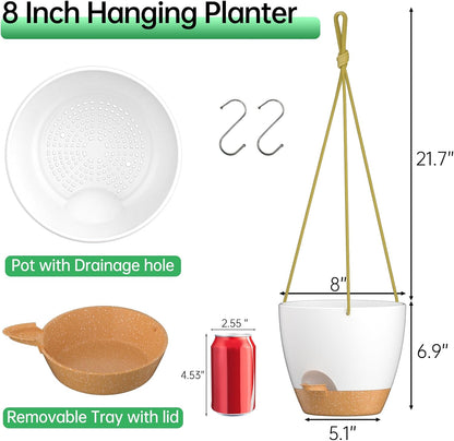 ZMTECH 8 Inch Hanging Planters for Indoor Outdoor Plants, 2 Pack Self Watering Hanging Plant Pots