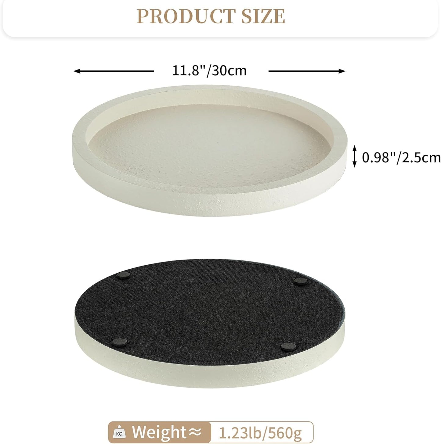 Hanobe Decorative Tray for Coffee Table: Round Ottoman Tray for Living Room 12" Modern Dining Table