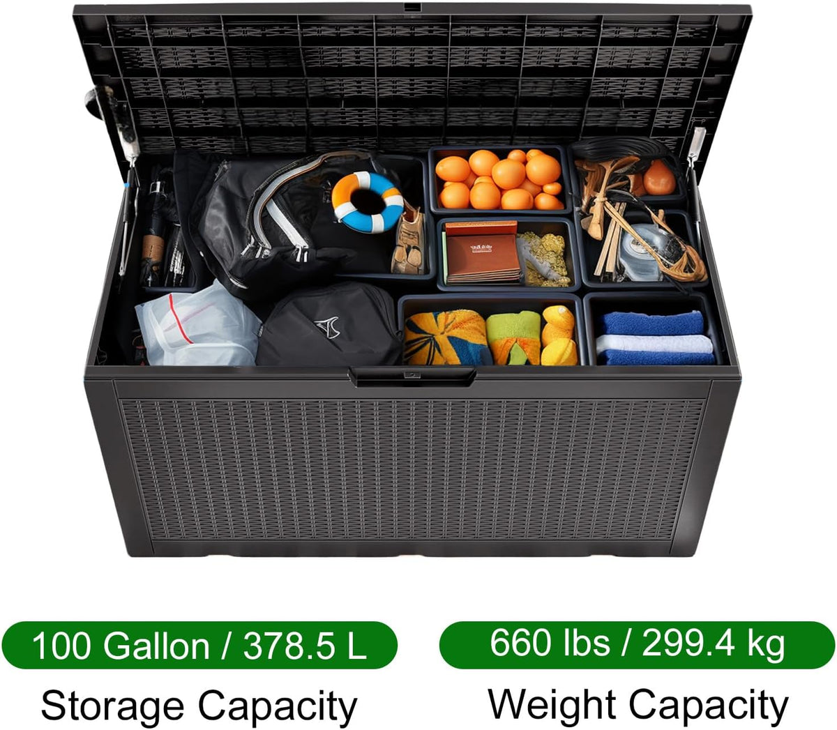 100 Gallon Outdoor Storage Box,Waterproof Lockable Resin Deck Box,Storage Container with Reinforced