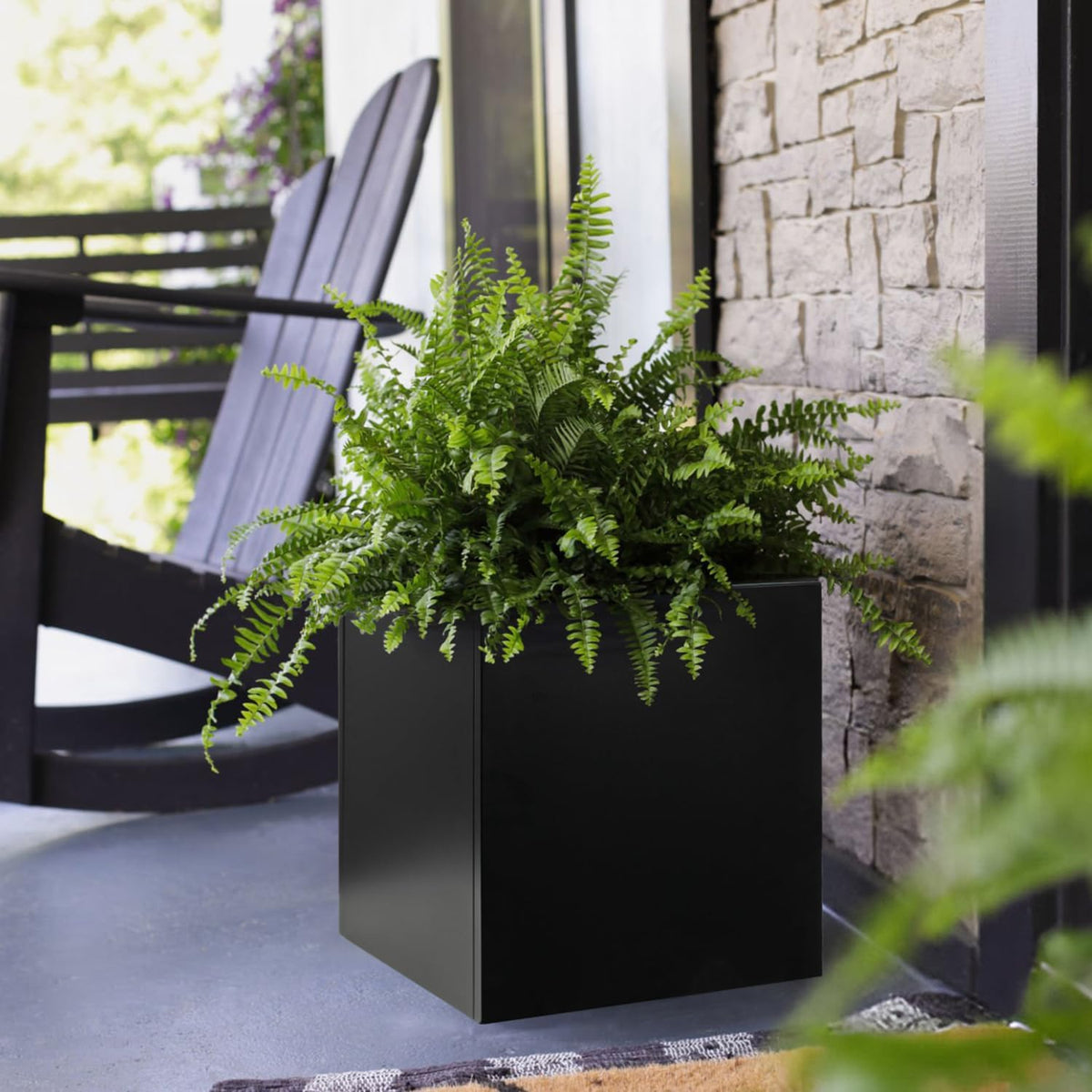 Galvanized Steel Black Planter Box Square 27.6 in Metal Large Planter Box Outdoor Indoor Huge Cube