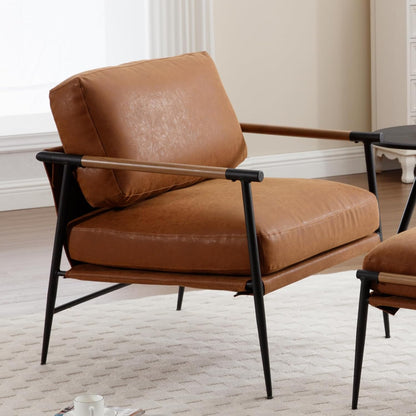 Mid-Century Accent Chair, Soft Armchair PU Leather Lounge Chair with Black Metal Legs, Upholstered