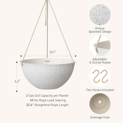 LA JOLIE MUSE Large Hanging Planters for Outdoor Plants - 13 Inch Hanging Flower Pots Set of 2