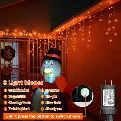 YEGUO 66ft 800 LED Orange Halloween Lights, Connetable Icicle Light Outdoor Waterproof, 8 Modes