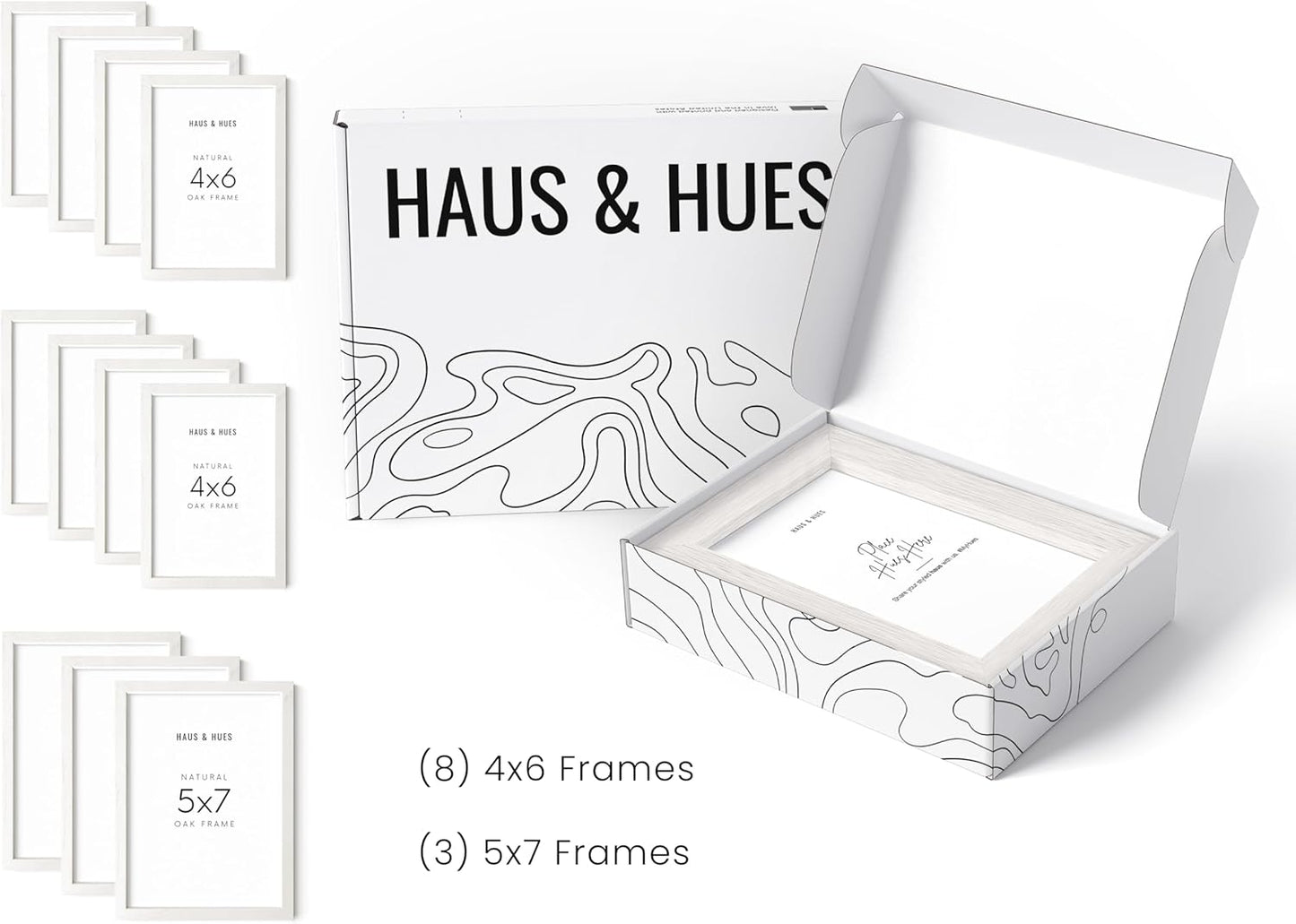 HAUS AND HUES White Oak Wood Gallery Wall Tabletop Frames Made with Real American Oak and