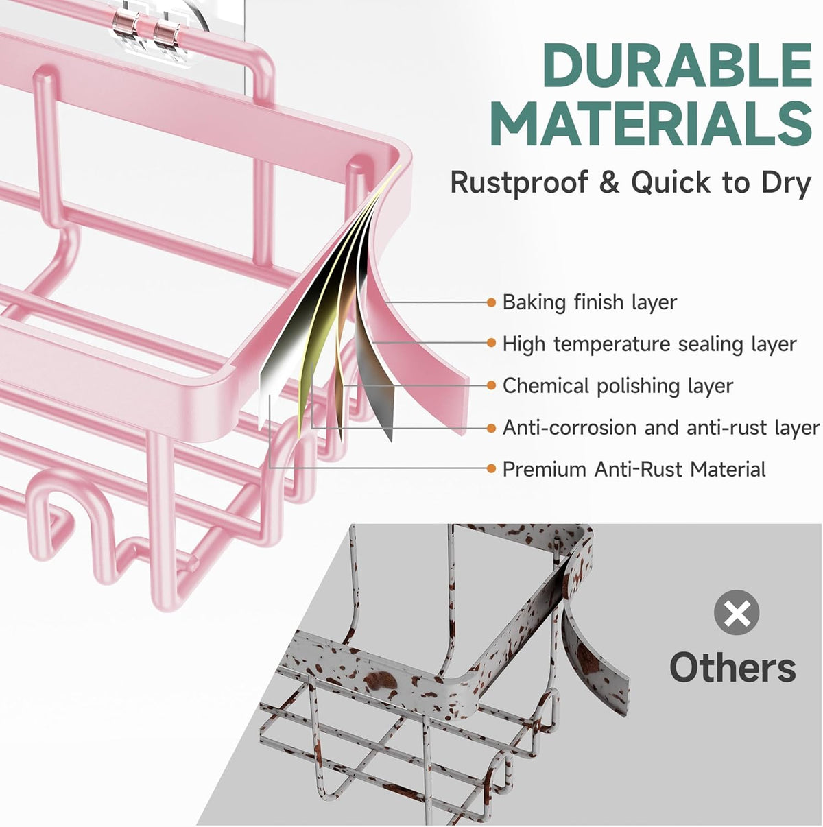 Veken Rustproof & Waterproof Shower Caddy 6-Pack, No Drilling Adhesive Shelves Rack with Soap