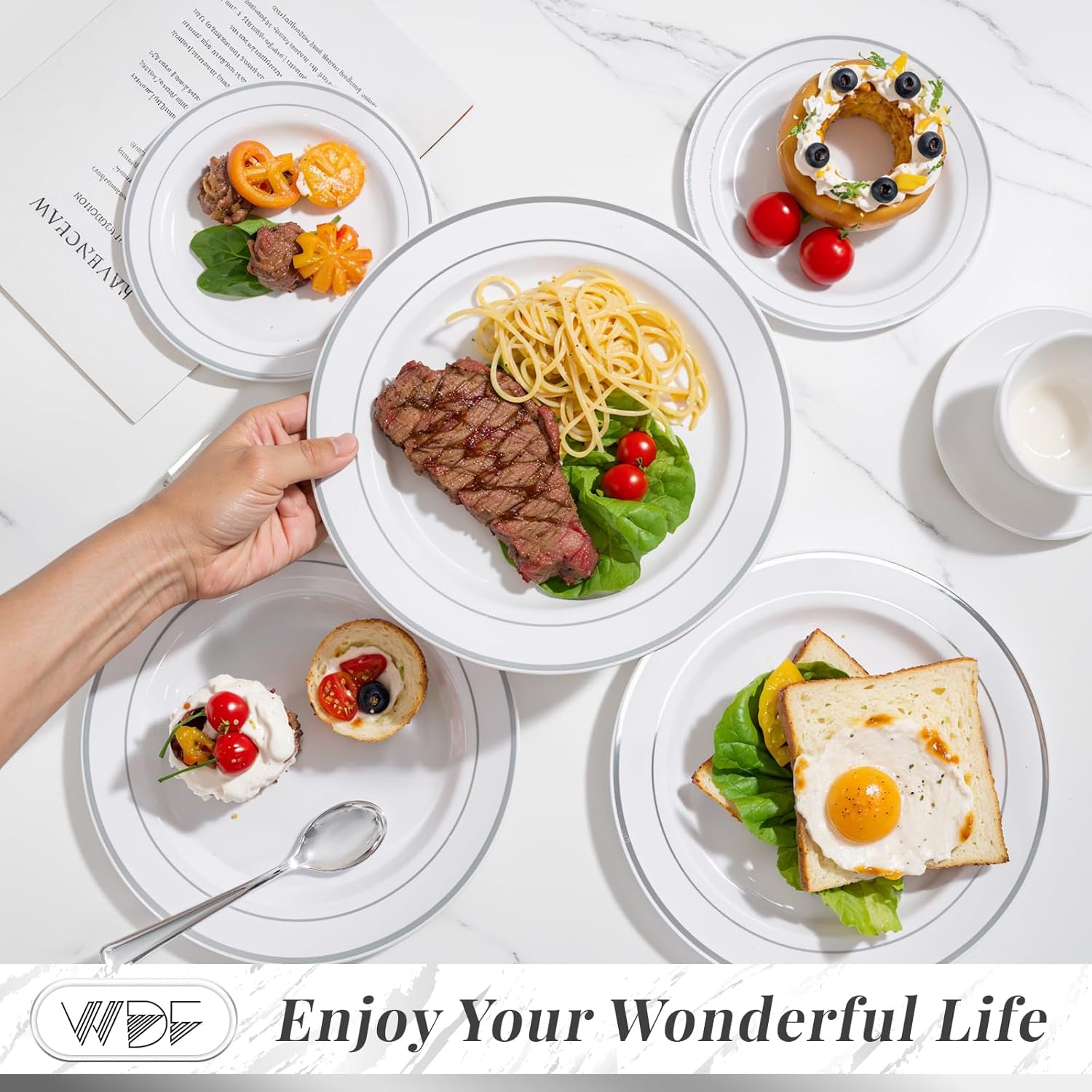 350Piece Silver Plastic Dinnerware Set for 50 Guests - Silver Plastic Plates with Cutlery