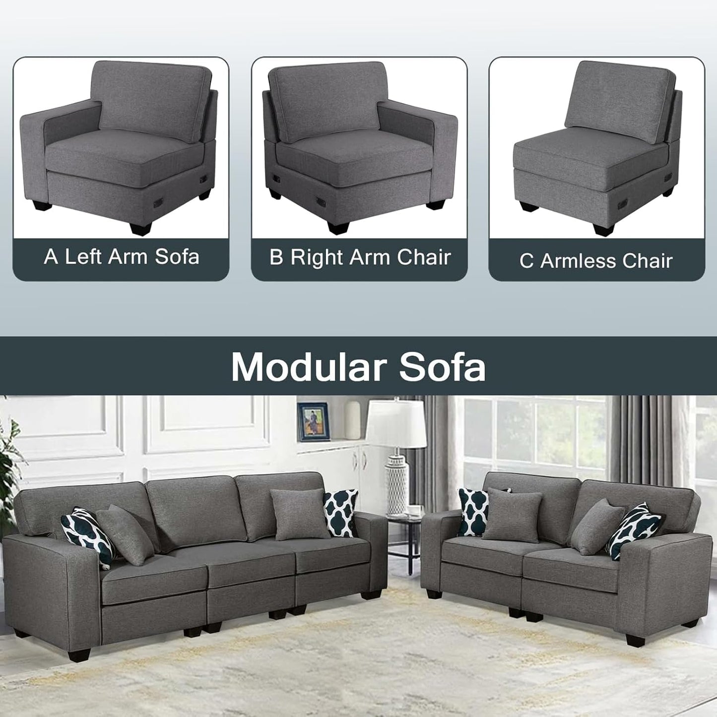 L Lengend Vansen Modular Sectional Sofa U Shaped Couch with Ottoman Modern Reversible Corner
