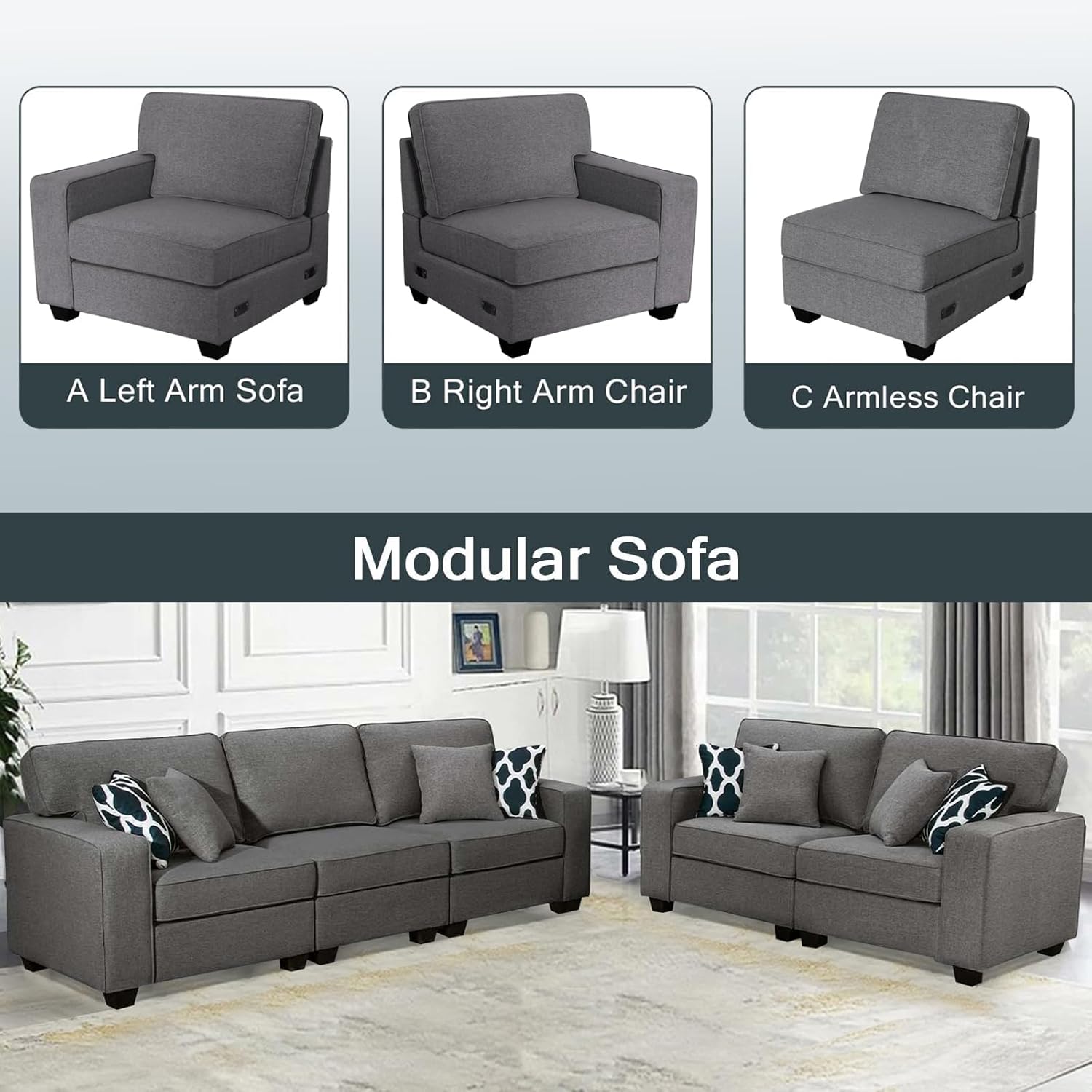 L Lengend Vansen Modular Sectional Sofa U Shaped Couch with Ottoman Modern Reversible Corner