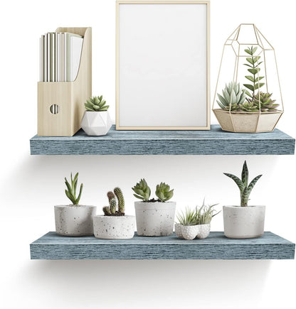 Sorbus Floating Shelves - 2 Pack 24 X 9 Inch Rustic Blue Wall Shelves for Bedroom, Kitchen, Living