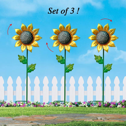 WAIU Metal Sunflower Flower Garden Stakes, Wind Catcher Spinner Garden Stakes, Garden Windmill