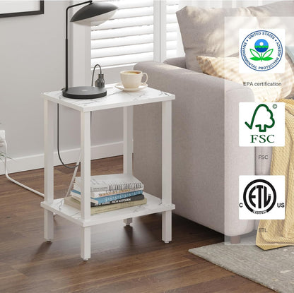TUTOTAK End Table with Charging Station, Small Side Table with Outlets, Nightstand Bedside Table