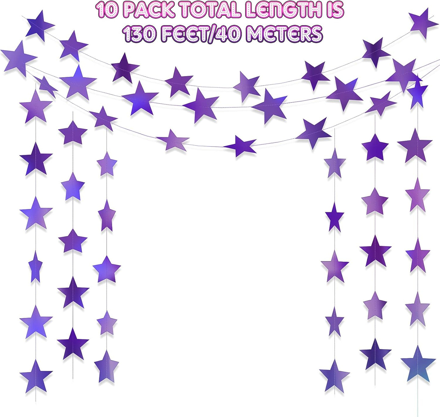 Patelai Glitter Star Garland Banner Decor 130 Feet Star Hanging Bunting Banner Twinkle Backdrop for