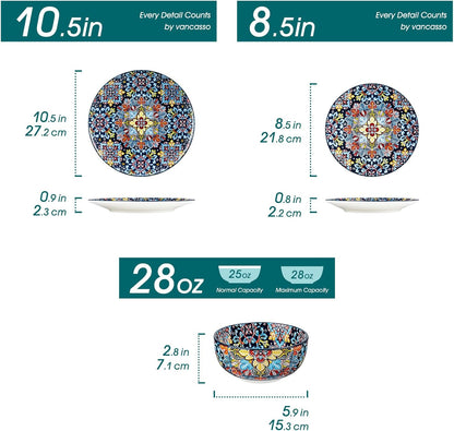 vancasso 12 Pieces Dinnerware Sets, Red Plates and Bowls Set, Porcelain Dishes Set for 4, Microwave