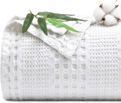 PHF Cooling Waffle Blanket Twin Size, Lightweight 60% Rayon Derived Bamboo & 40% Cotton Breathable