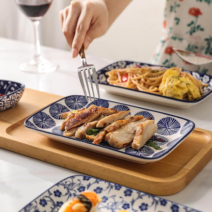 Selamica Ceramic Rectangular Salad Plates Set, Dinner Plate 9.4 Inch Dessert Plates for Party