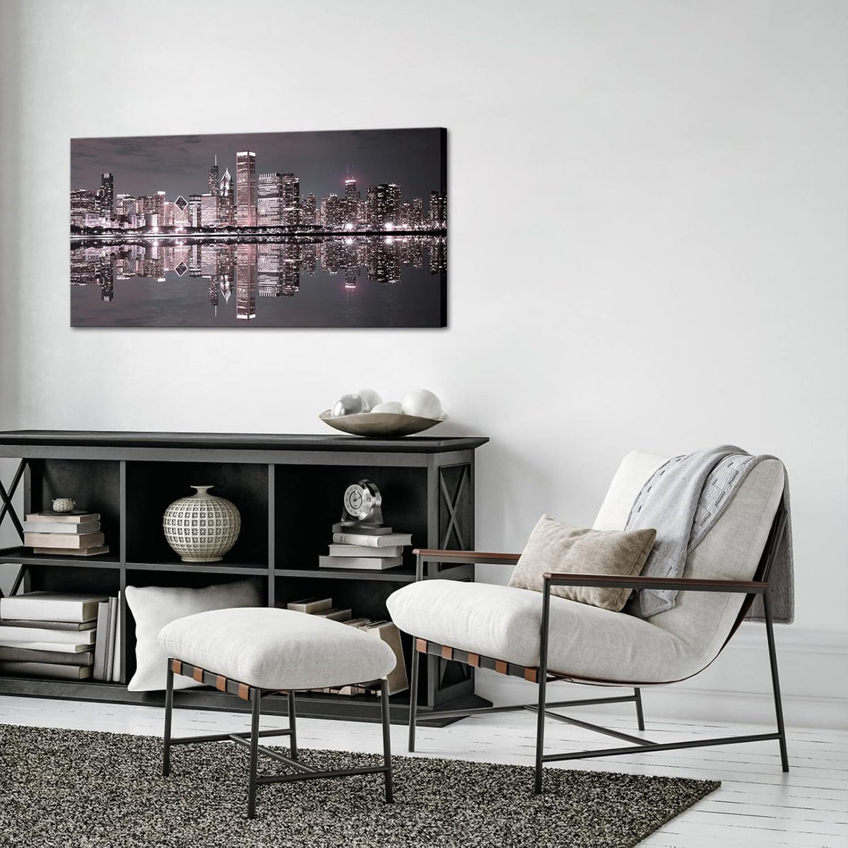 Conipit Chicago Wall Art Chicago Skyline Artwork City Night Downtown Picture Cityscape Painting