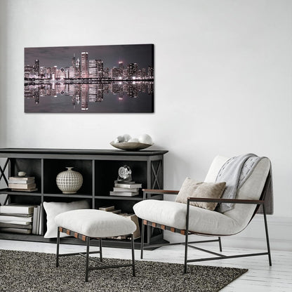 Conipit Chicago Wall Art Chicago Skyline Artwork City Night Downtown Picture Cityscape Painting