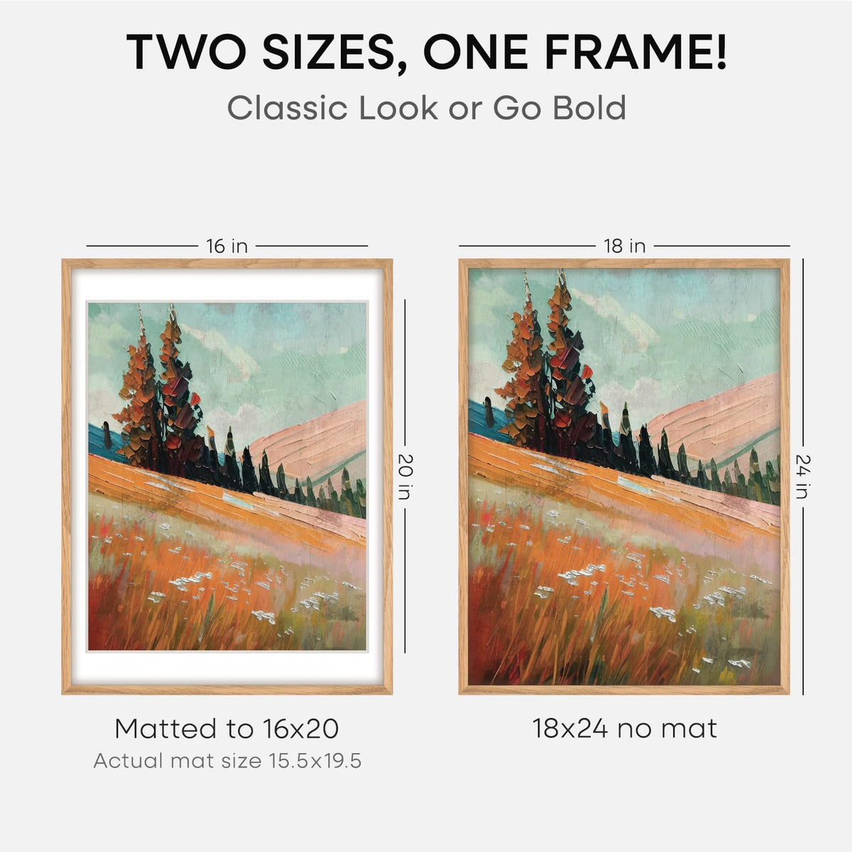 Homeforia 18x24 Poster Frame Wood, High End Natural Oak 18x24 Light Wooden Picture Frame with Mat