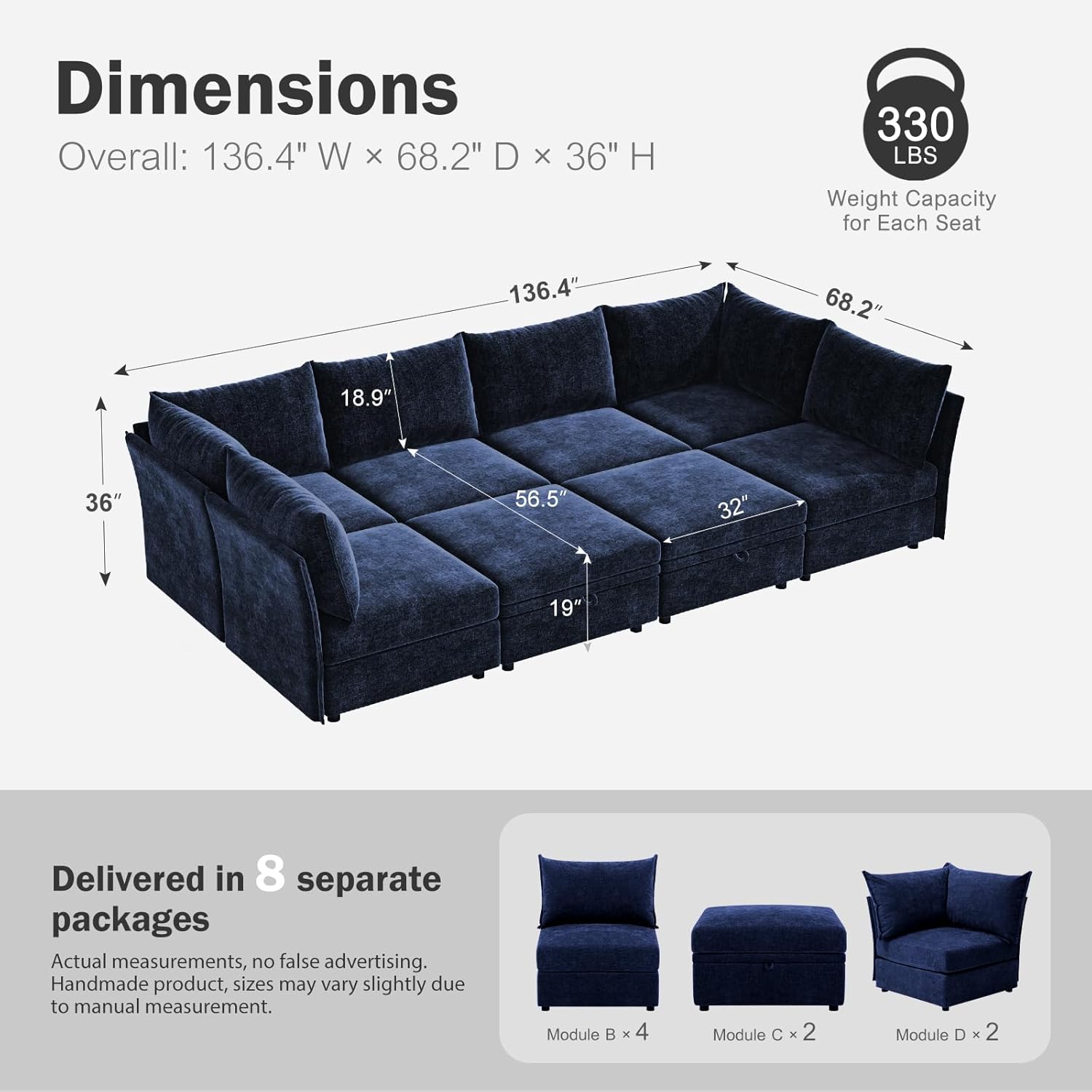 136.4" Oversized Modular Sectional Sleeper Sofa Bed, U Shaped Convertible Couch with Movable