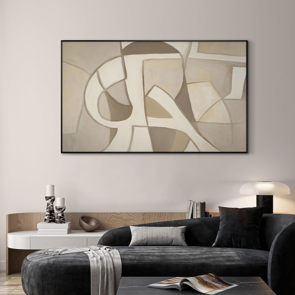 SIGNWIN 30"x60" Extra Large Framed Wall Art Neutral Abstract Geometric in Mid-Century Style