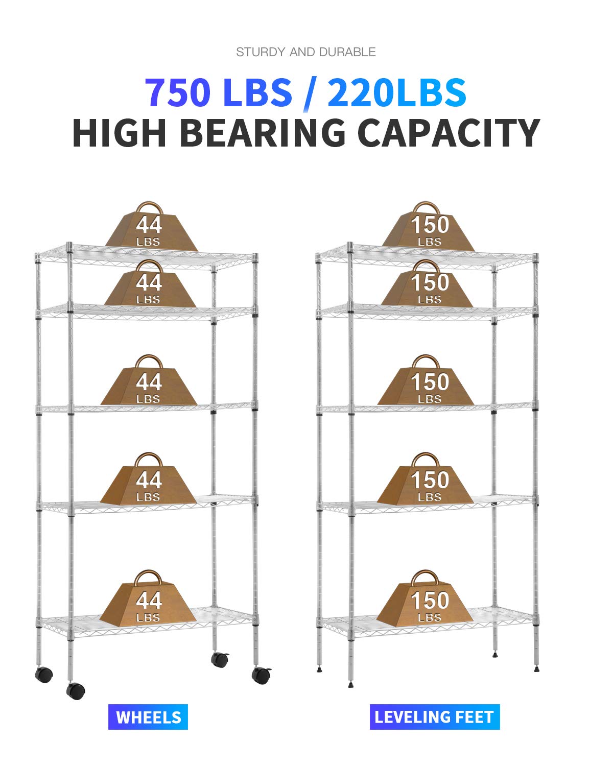 BestOffice | 5-Tier Garage Shelving with Wheels | 14" x 30" x 60" | Chrome