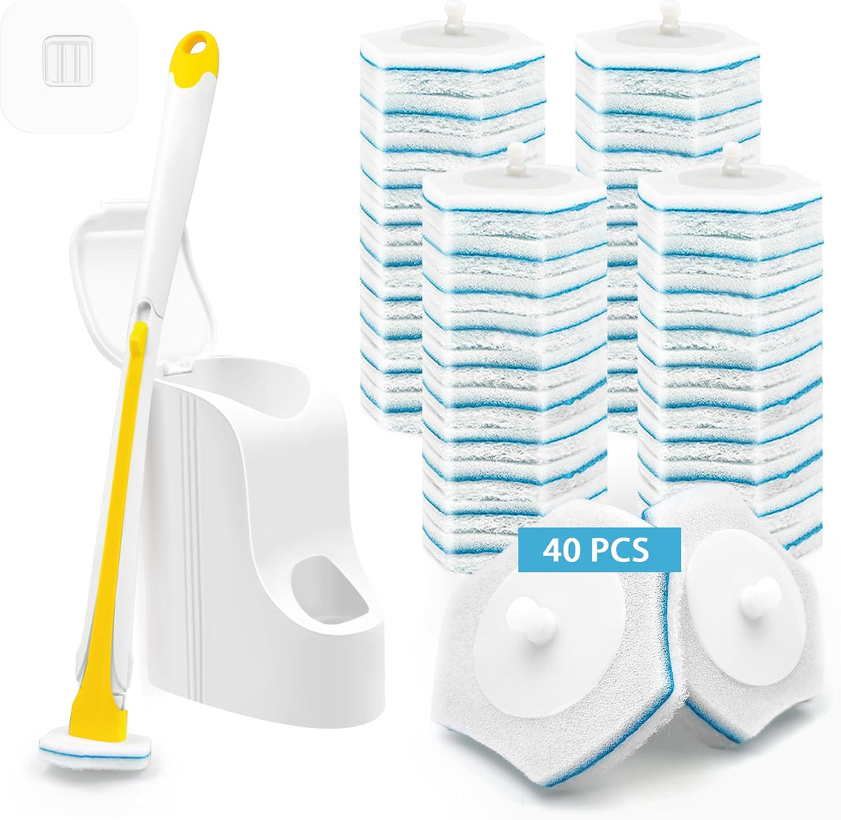 JEHONN Disposable Toilet Brush with 40PCS Wand Cleaner Refills, Wall Mounted Toilet Bowl Brush