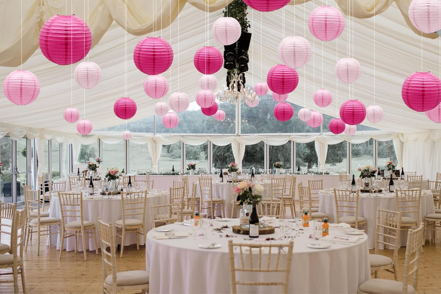 ADLKGG Pink Paper Lanterns Decorative, Hanging Round Paper Lanterns Indoor Outdoor for Graduation