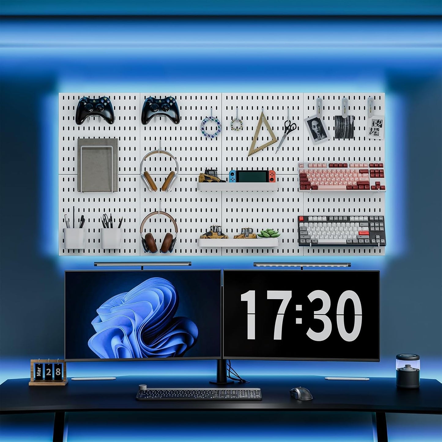 Pegboard Combination Kit, 25.2" x 25.2" Wall Mounted Storage Set with 4 Pegboards & 20 Accessories