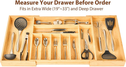 Umilife Extra Large Expandable Kitchen Siverware Utensils Drawer Organizer, 19" Deep for Big