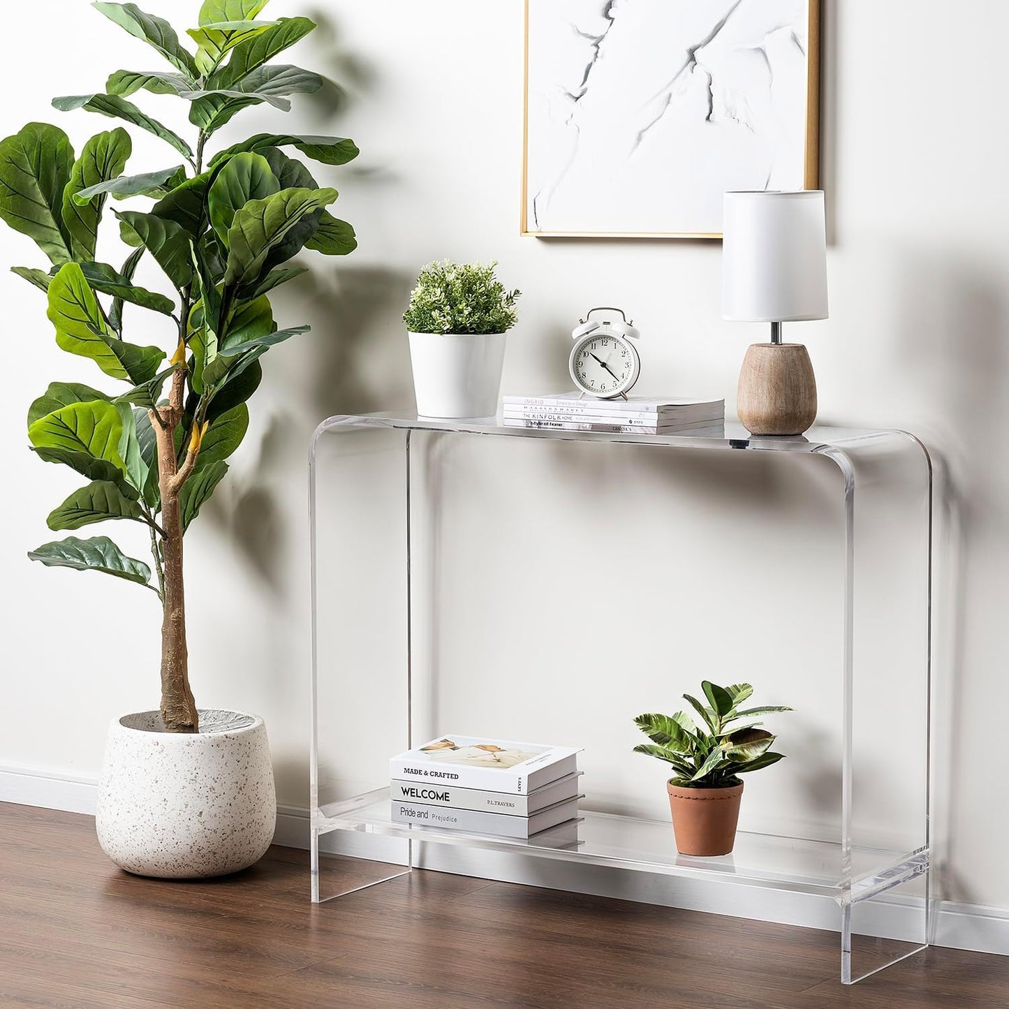 MyGift Premium 15mm Clear Acrylic Entryway Console Table with Bottom Display Shelf, 2 Tier Living