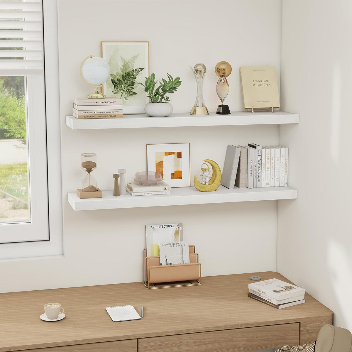 White Floating Shelves Wall Shelf 40 Inch, 8 Inch Deep Floating Shelf for Wall, Farmhouse Black