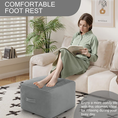 MeMoreCool Square Stuffed Pouf Ottoman Foot Rest, Floor Pouf Foot Stool with Foam Chunk Filling