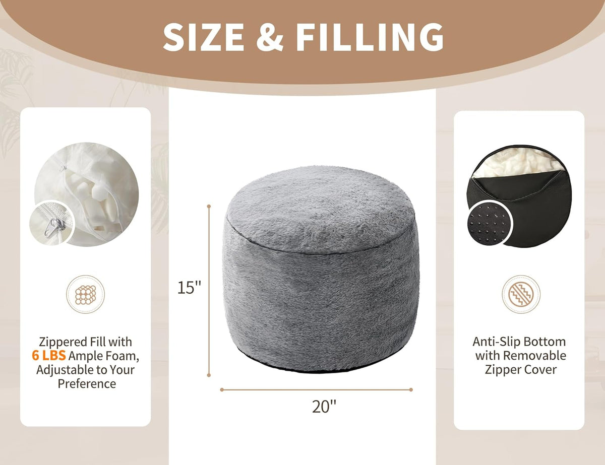 Round Ottoman Foot Rest for Couch 20"x15" Foot Stool Ottoman Pouf with Foam Chunk Filling Small