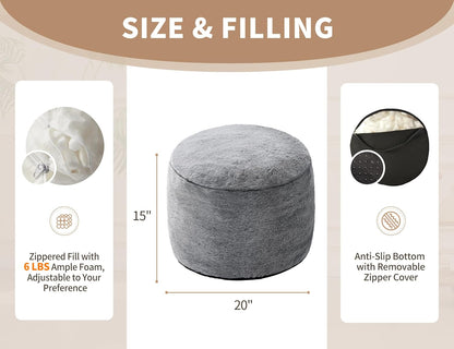 Round Ottoman Foot Rest for Couch 20"x15" Foot Stool Ottoman Pouf with Foam Chunk Filling Small