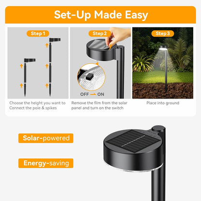 6 Pack Solar Pathway Lights Outdoor, 12 Brighter LED Solar Lights Outdoor Waterproof, Up to 12 Hrs