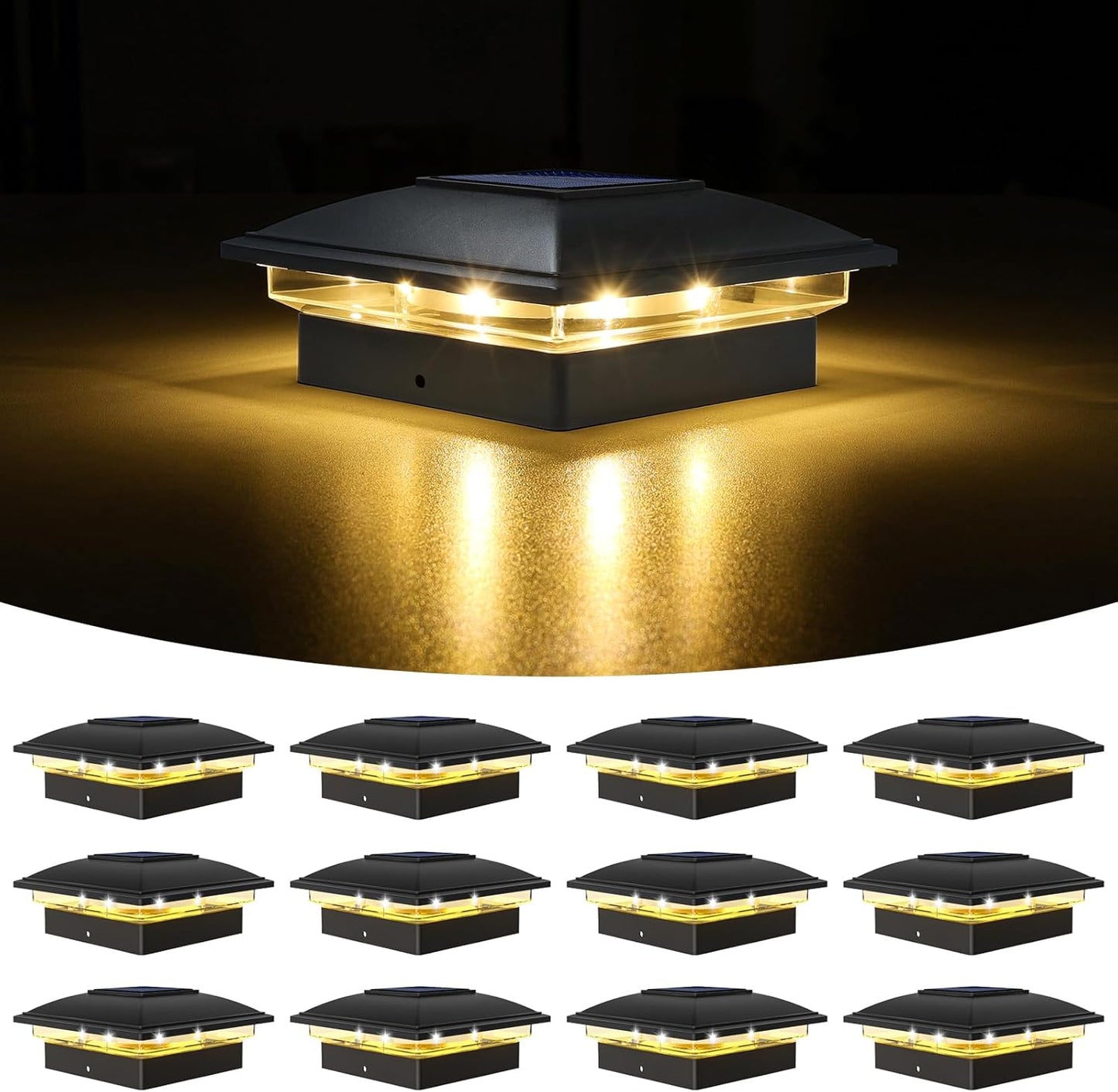 VOLISUN Solar Post Cap Light Outdoor Waterproof 12pack,Solar Fence - Post Lights for 4x4 5x5 6x6